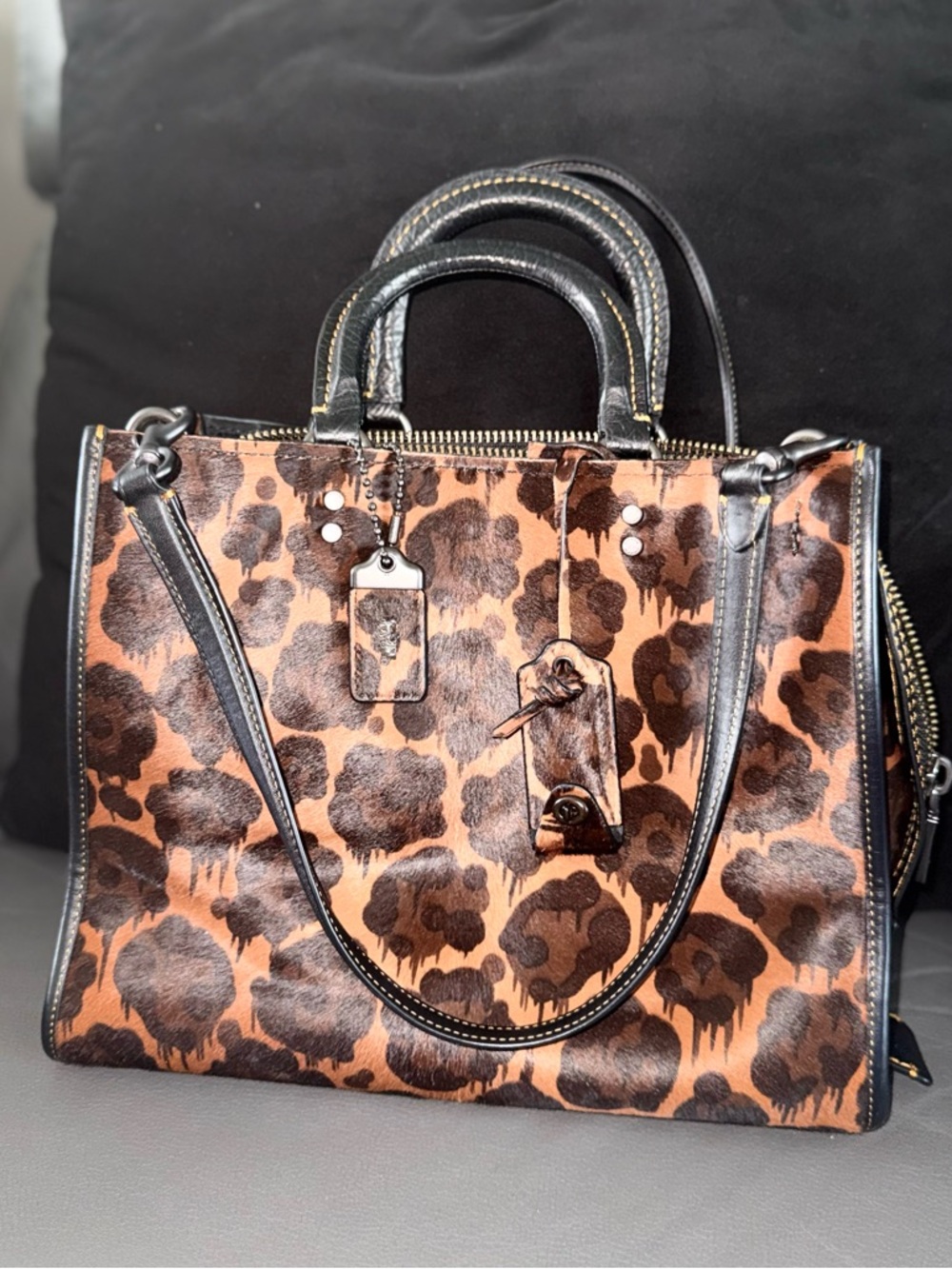 Leopard Print Satchel Tote - Brown/Black